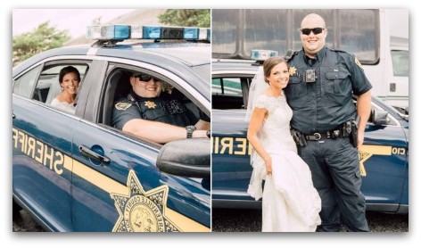 Image of a Cop Car Wedding Transportation